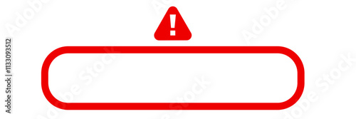 A bold red warning icon with an exclamation mark above a blank horizontal bar, ready for text.