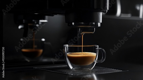 Coffee Being Poured into a Clear Cup in Mid Action photo