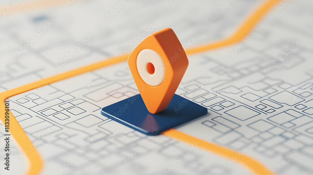 3D Location Marker on Abstract Map Illustration 3D Location Marker on Abstract Map Illustration