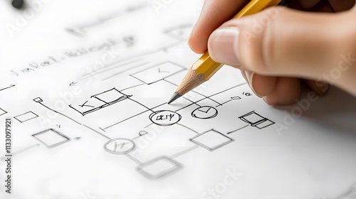Hand sketching a website wireframe design on paper