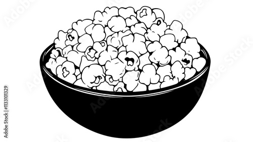Flavored popcorn in a serving dish, clearly showing coated kernels, Food Illustration
