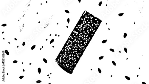 Granola bar with whole grains and seeds near scattered oats, Food Illustration