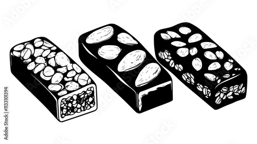 Granola bars cut in half, displaying cross-sections, Food Illustration