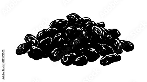 Group of raisins scattered loosely across a flat surface, Food Illustration