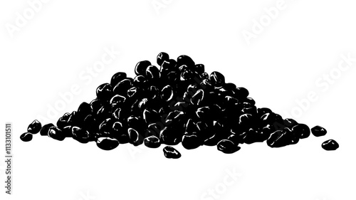 Handful of raisins spread out on a flat surface, Food Illustration