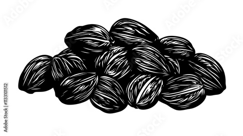 Handful of walnuts arranged in a slightly overlapping pattern, Food Illustration
