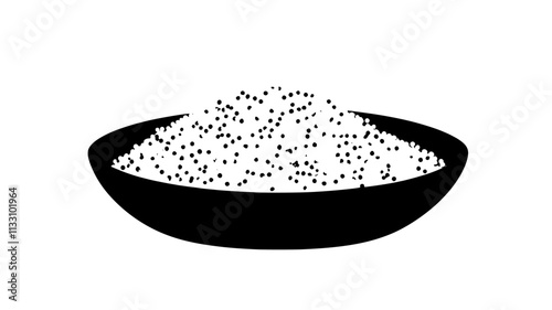 Quinoa neatly arranged in a shallow dish with minimal garnish on the surface, Food Illustration