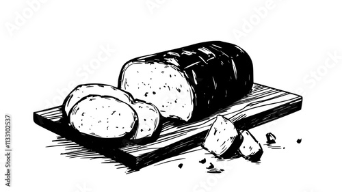 Sliced goat cheese log on a wooden surface with a knife nearby, Food Illustration