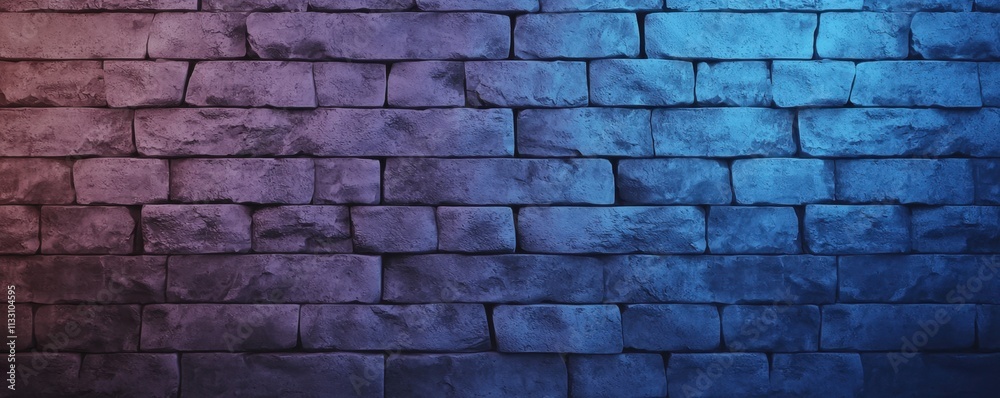Obraz premium A textured stone wall illuminated with blue and purple lighting, creating a vibrant and atmospheric backdrop.