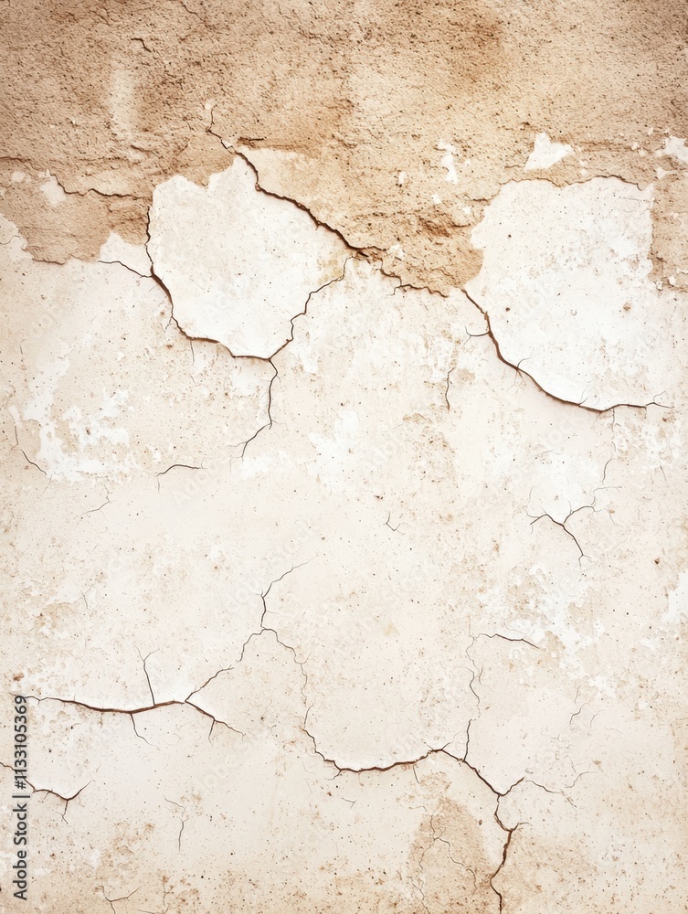 Obraz premium A close-up of a textured, cracked wall surface, showcasing peeling paint and an aged appearance.
