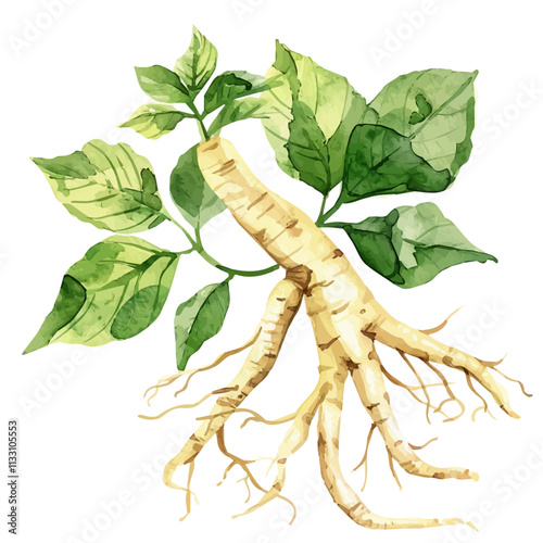 A watercolor drawing of ginseng root, isolated on a white background. Ginseng vector.