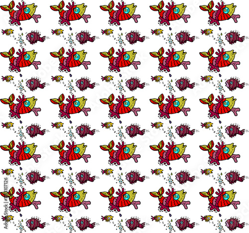 Wallpaper Mural Seamless pattern with funny cartoon fish characters Torontodigital.ca