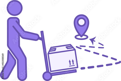 Last Mile Delivery Color Icon. Vector Illustration. Courier Carrying Cargo Box to Destination. Delivery Service. Logistics Concept