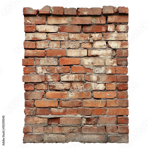 Old Weathered Brick Wall Section on a Transparent Background