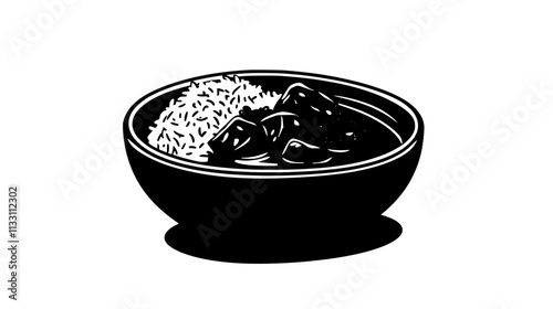 Chicken tikka masala with rice and garnish, Culinary Vector Graphic
