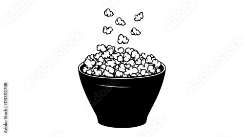 Container filled with kettle corn, with coated kernels spilling over, Culinary Vector Graphic