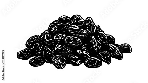 Few raisins grouped in a small, uneven pile, Culinary Vector Graphic