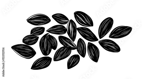 Group of almonds spread out evenly on a plain surface, Culinary Vector Graphic