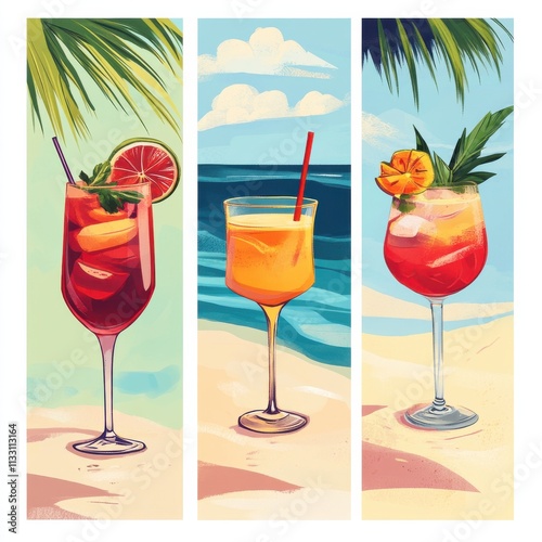 Refreshing cocktails by the beach tropical paradise digital artwork vibrant atmosphere summer vibe photo