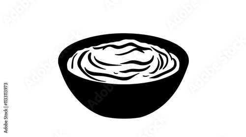 Serving of dip in a round bowl, with no additional elements or decorations, Culinary Vector Graphic