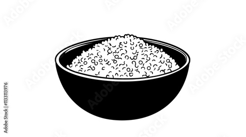 Quinoa neatly arranged in a deep, round ceramic bowl with visible grains and garnish, Culinary Vector Graphic