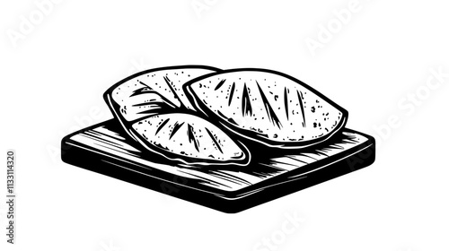 Stack of chicken empanadas on a wooden cutting board, Culinary Vector Graphic