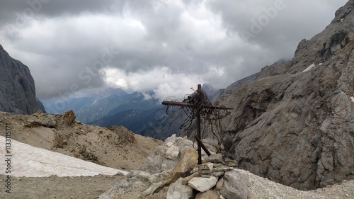 Bivacco dal Bianco on Dolomites in Italy photo