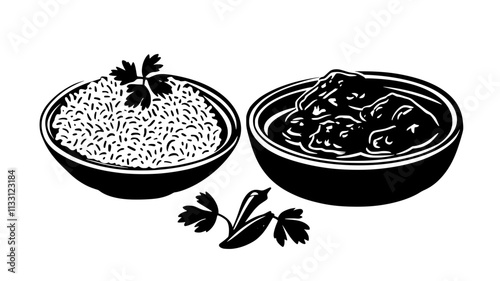 Chicken tikka masala with rice and garnished sauce, Food Digital Art