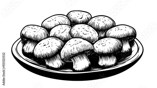Stuffed mushrooms positioned in rows on a large serving plate, Food Digital Art