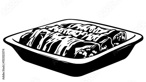 Dish of enchiladas with sauce and cheese, ready to be served, Food Digital Art