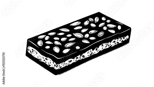 Granola bar on a flat surface with visible grains and seeds, Food Digital Art