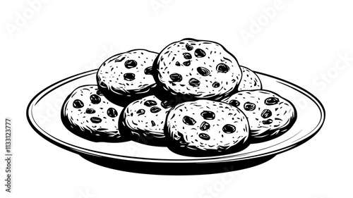 Group of oatmeal cookies neatly arranged on a flat serving dish, Food Digital Art
