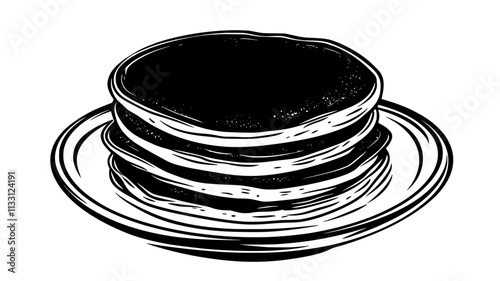 Plate of buttermilk pancakes arranged in a stack in the middle, Food Digital Art