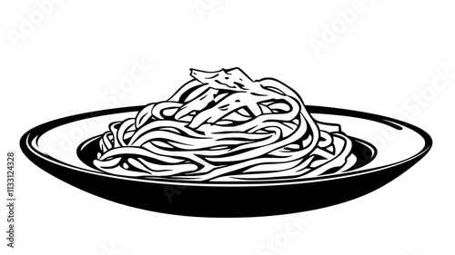 Plate of spaghetti carbonara with creamy sauce, sprinkled with grated cheese, Food Digital Art