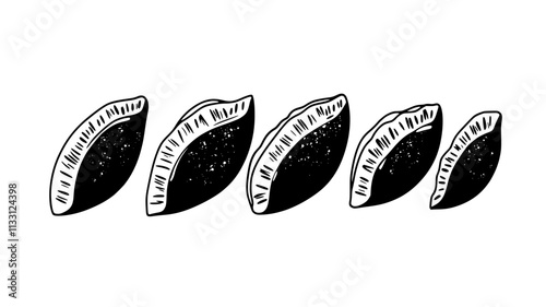 Row of chicken empanadas lined up on a kitchen counter, Food Digital Art