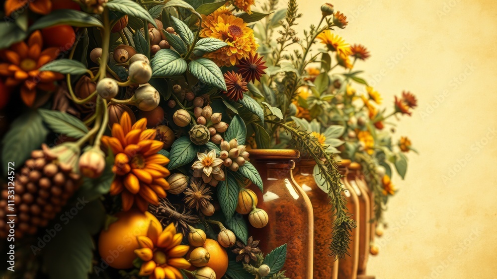 Fototapeta premium Antique Botanical Herb Spice Illustrations - Detailed Vintage Art