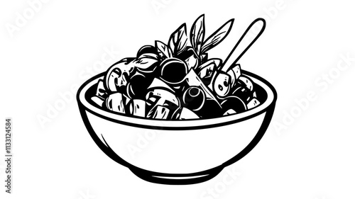 Pasta salad with a variety of vegetables in a bowl, Food Digital Art
