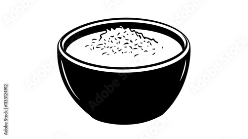 Small portion of rice pudding in a simple dish, side view, Food Digital Art