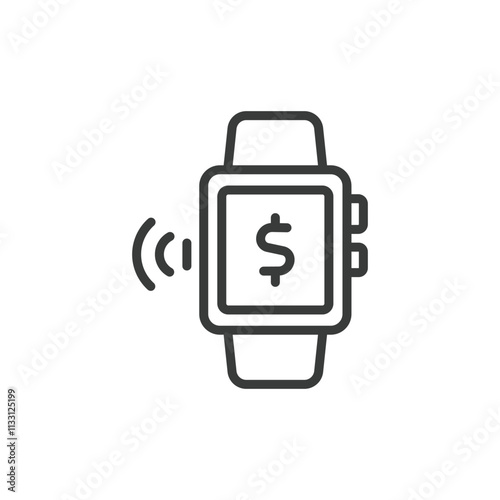 Smartwatch paying, icon in line design. Smart, watch, paying, payment, wearable, contactless, mobile on white background vector. Smartwatch paying editable stroke icon