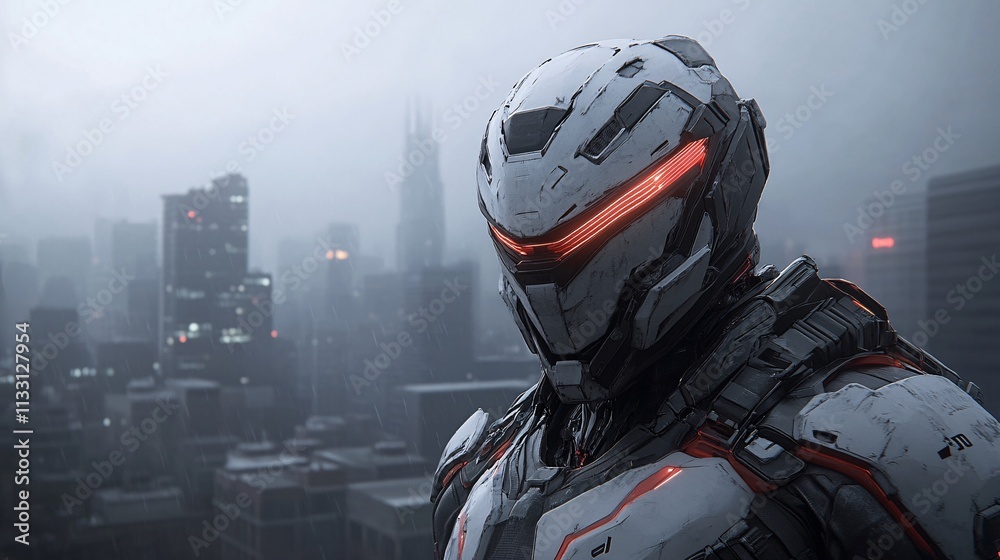 Fototapeta premium Radiant Cyberpunk Fighter in Glowing Tech Armor