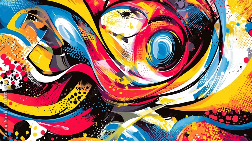Obraz premium graffiti, art, color, vector, wall, illustration, design, colorful, painting, person, drawing, street, cartoon, pattern, yellow,generative ai