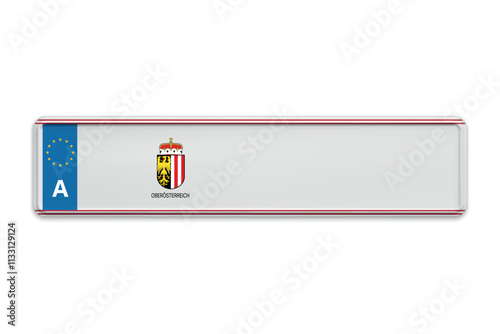 Car number plate of Austria. Vehicle registration license of Austrian region Upper Austria