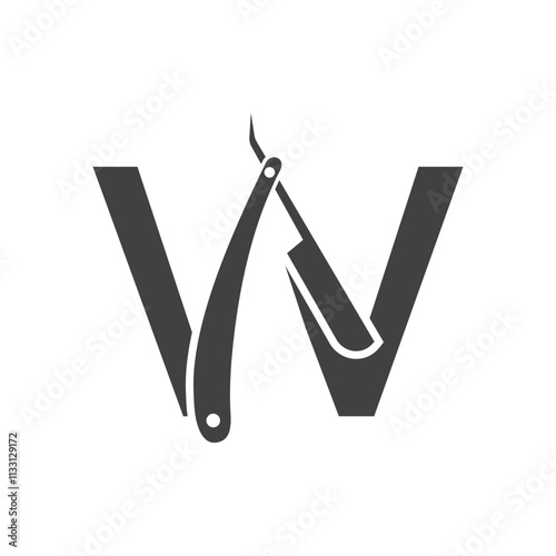 Letter W Salon Logo Concept With Razor Symbol
