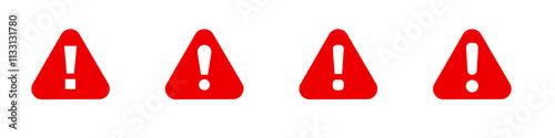 A series of four red triangle warning signs, each with a white exclamation mark centered.