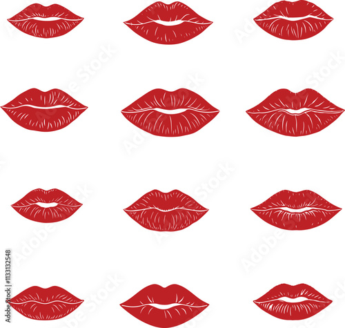 Vector Seamless Background Kiss Print, Lips, Valentine Day Element On White. vectors