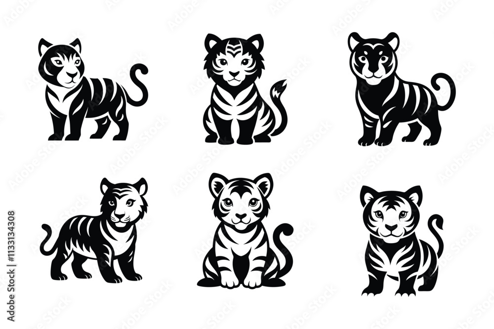 Obraz premium richard parker, shere khan, Tigerstar, tigris baby-tiger silhouette vector illustration