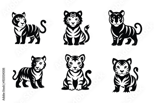 richard parker, shere khan, Tigerstar, tigris baby-tiger silhouette vector illustration