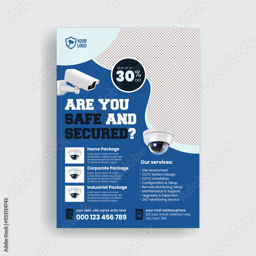 cctv installation and security services editable print ready flyer or poster template suitable for brochure cover design with 3d cctv camera illustration design