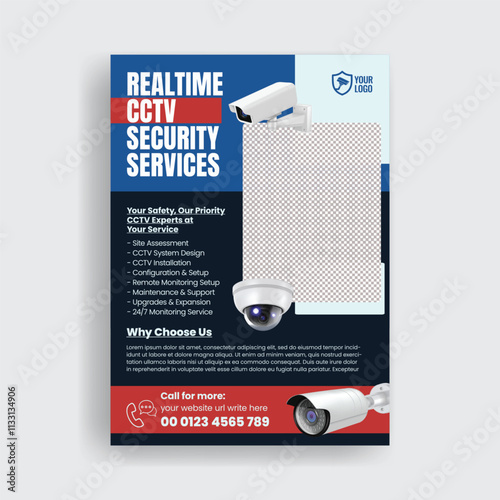 cctv installation and security services editable print ready flyer or poster template suitable for brochure cover design with 3d cctv camera illustration design