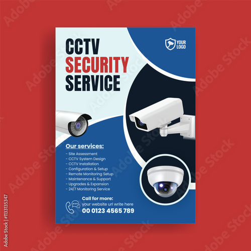 cctv installation and security services editable print ready flyer or poster template suitable for brochure cover design with 3d cctv camera illustration design